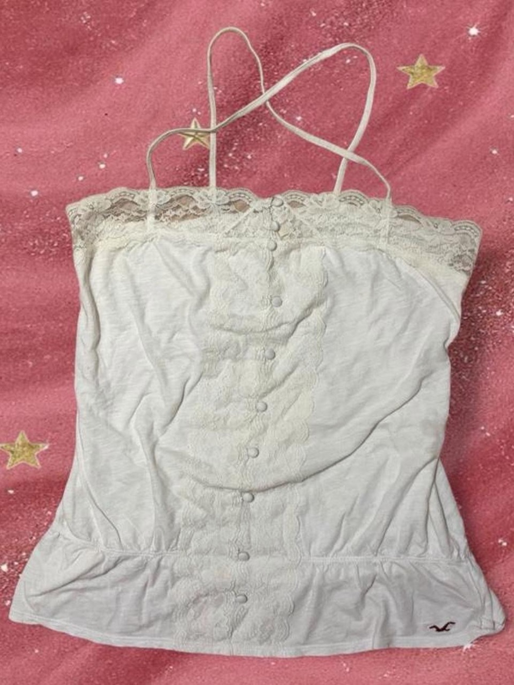 Hollister Lace-Trim Cream Cami Top